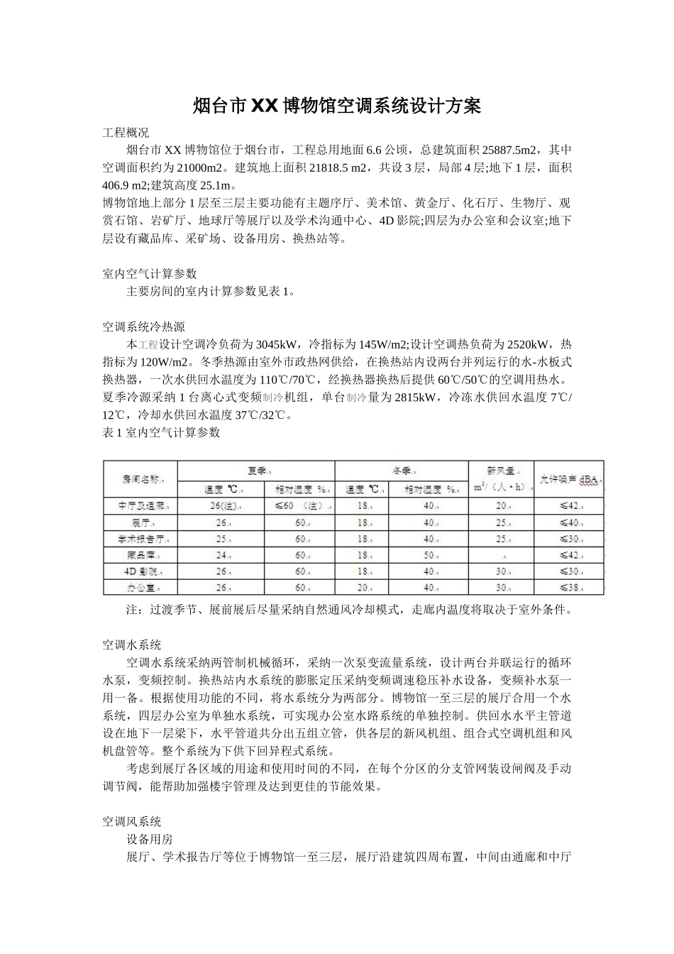 烟台市某博物馆空调系统设计方案_第1页