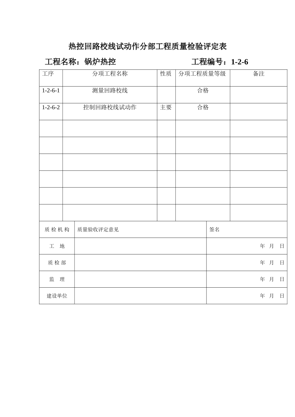 热控回路校线试动作分部报验申请表1-2-6_第2页