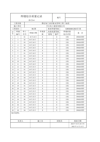 焊缝综合质量记录