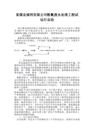 煤业公司酚氰废水处理工程试运行总结