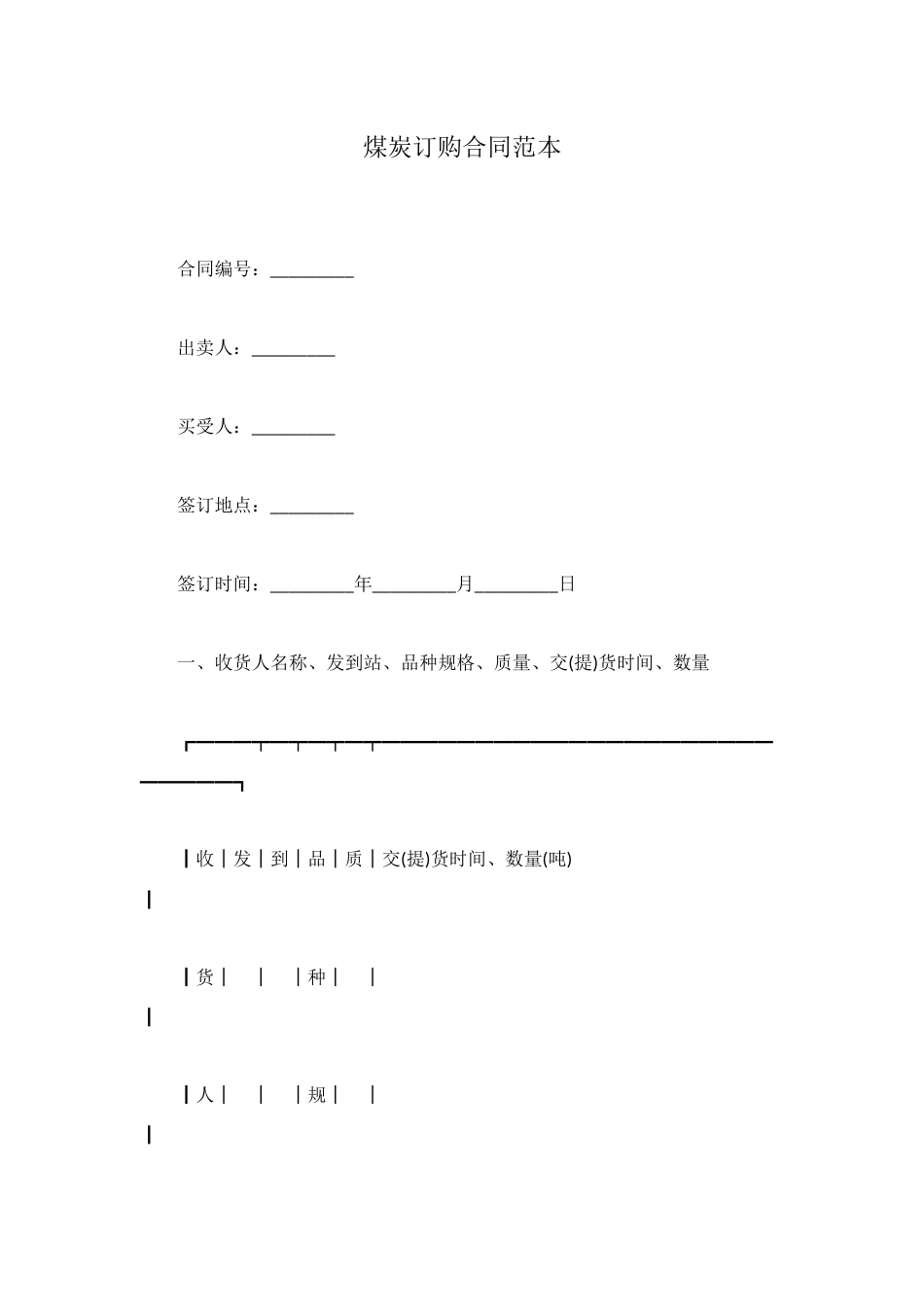煤炭订购合同范本_第1页
