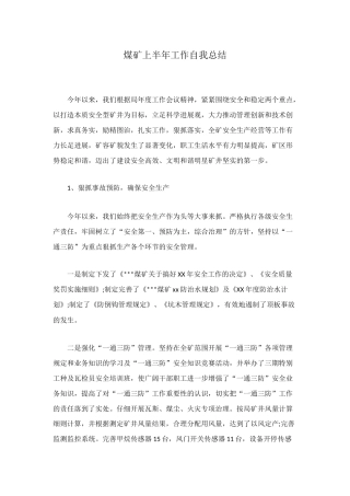 煤矿上半年工作自我总结