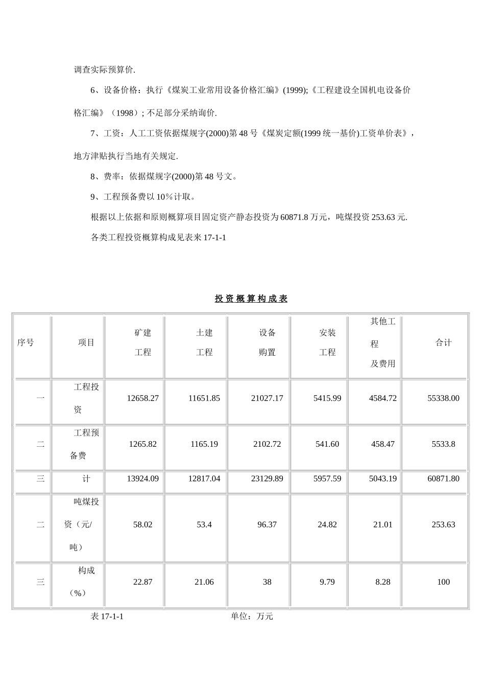 煤矿工程投资概算与经济分析实例_第2页