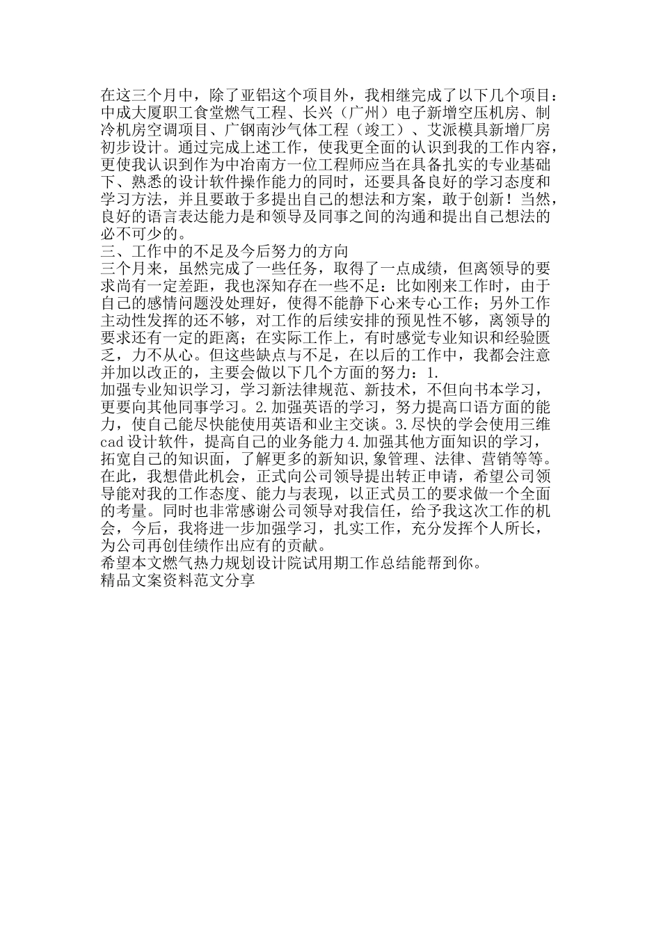 燃气热力规划设计院试用期工作总结-精品文案范文_第2页
