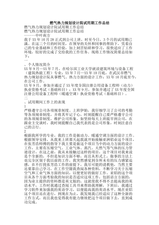 燃气热力规划设计院试用期工作总结-精品文案范文