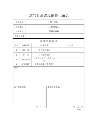 燃气管道强度试验记录表