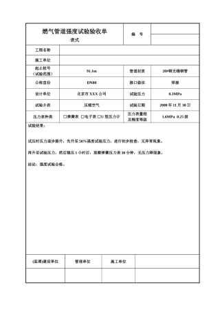 燃气管道强度试验验收单