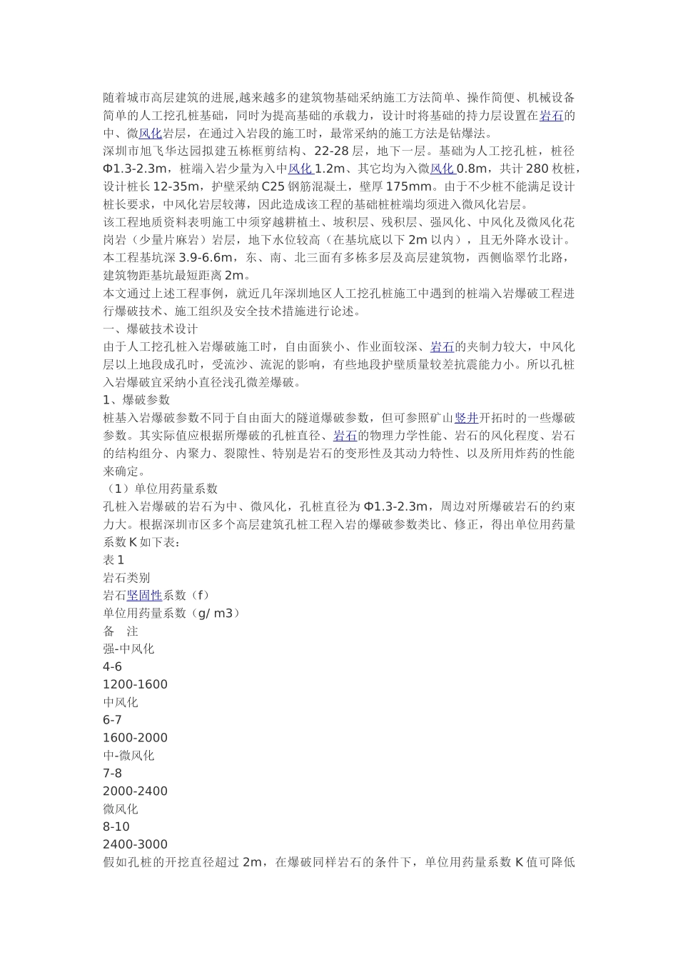 爆破技术在人工挖孔桩嵌岩施工中的应用_第1页