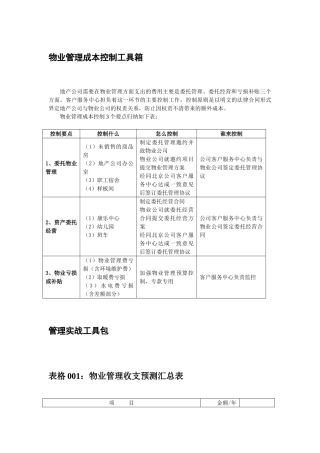 物业管理成本控制相关标准及工具