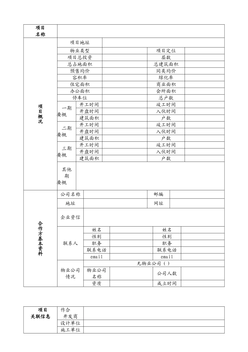 物业管理顾问项目信息记录表_第1页