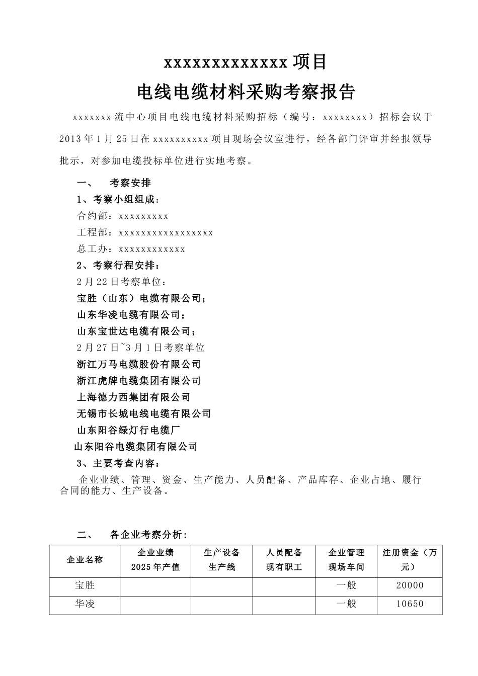 物流中心项目电线电缆材料采购考察报告_第1页
