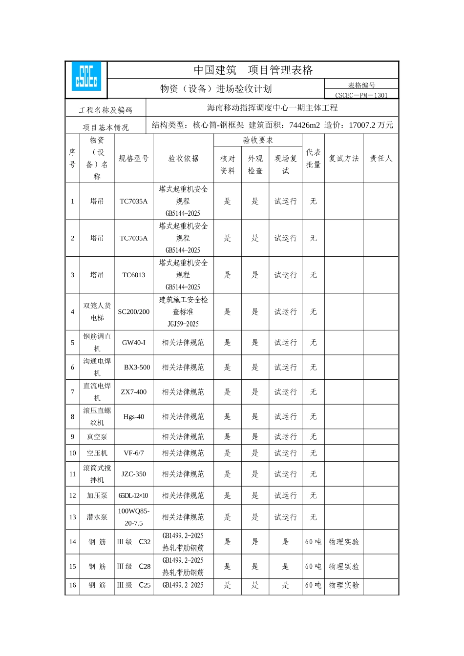 物资进场验收计划-移动_第1页