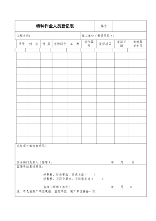 特种作业人员登记表