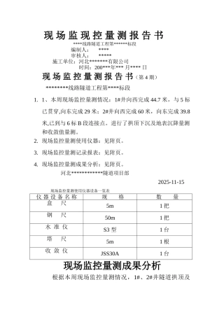 现场监控量测报告书