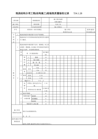 现浇结构分项工程检验批质量验收记录TJ4128