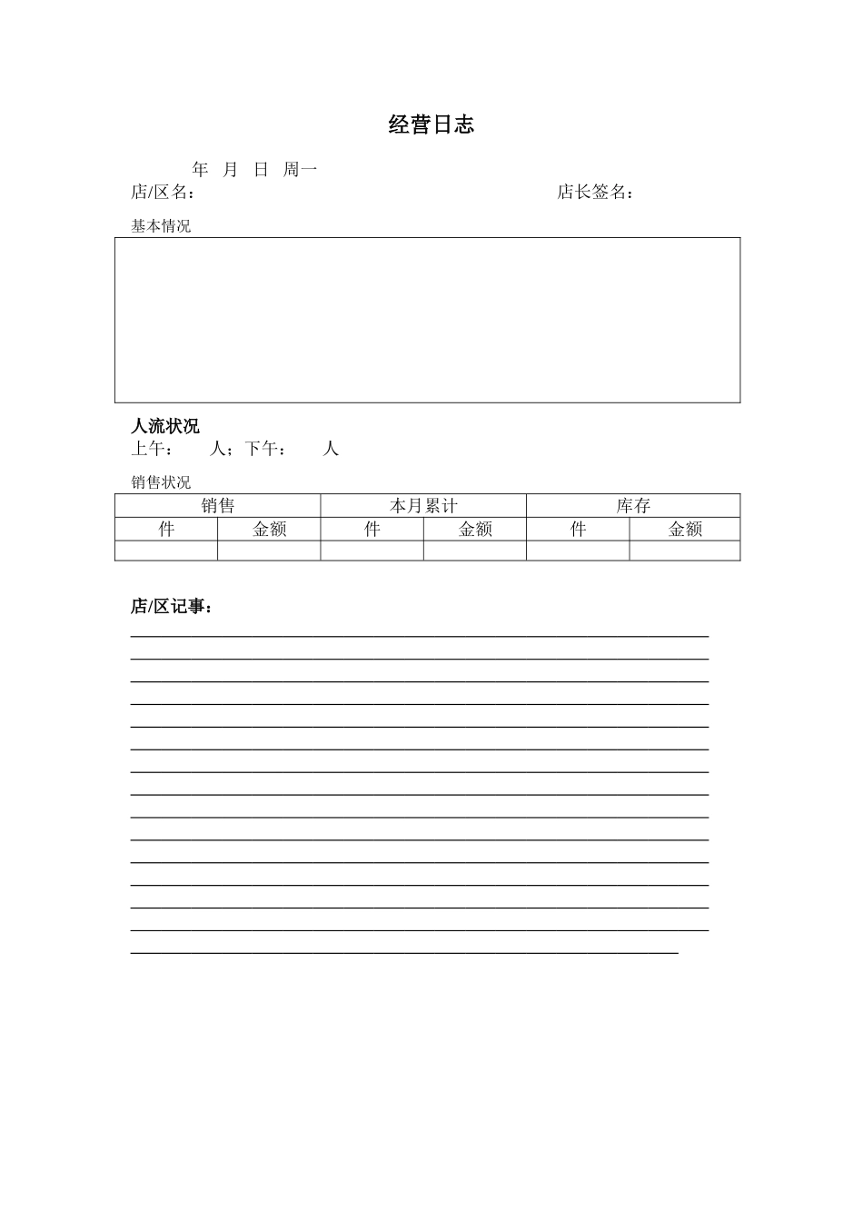 珠宝店经营日志以及周总结_第1页