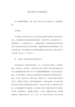 班主任的工作总结范文