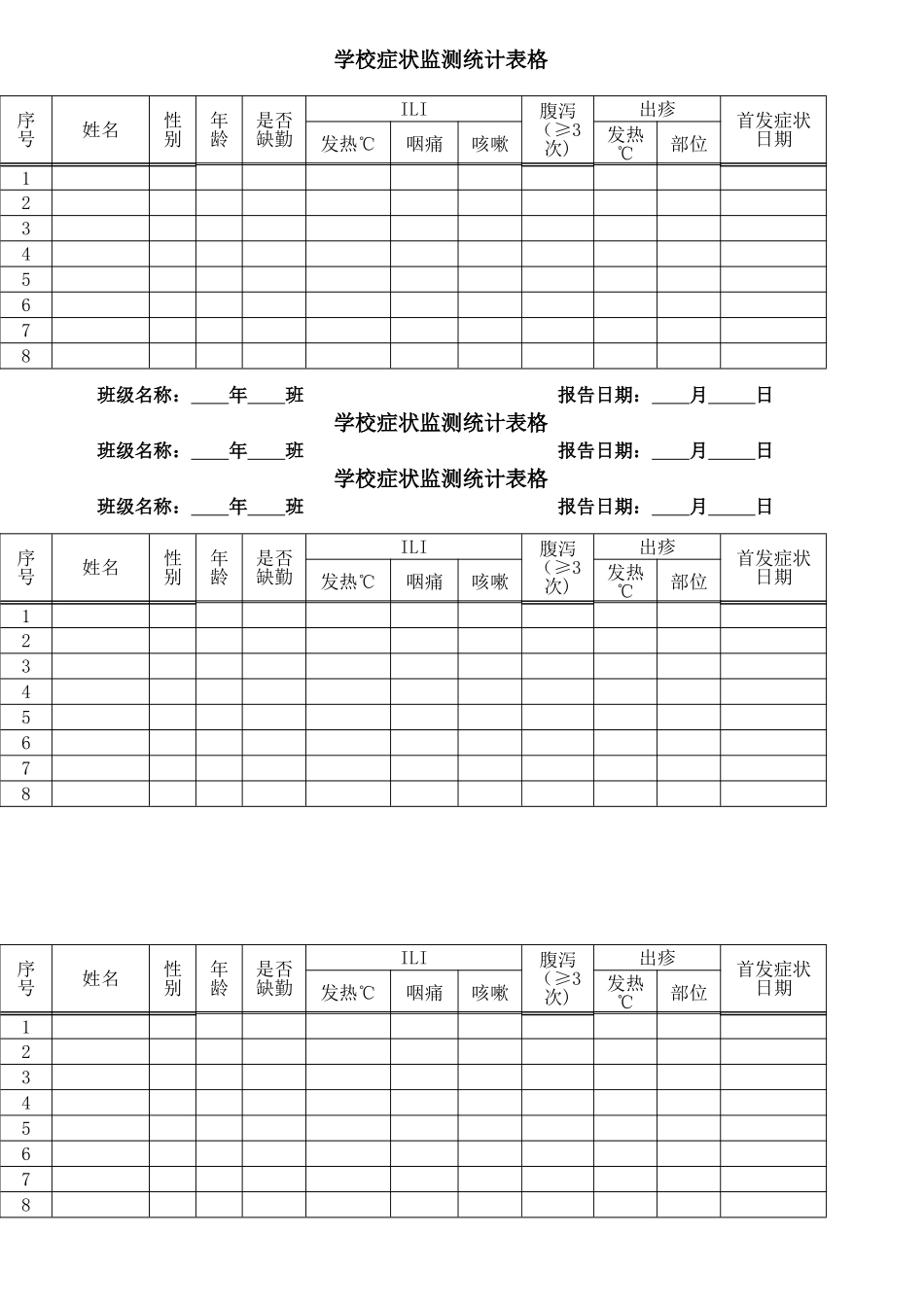 班级症状监测统计表格_第1页