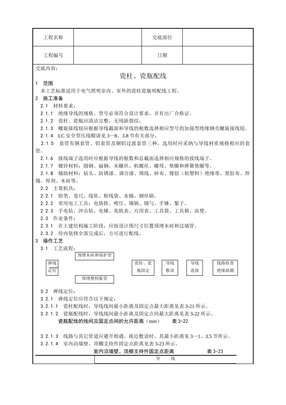 瓷柱、瓷瓶配线工艺_第1页