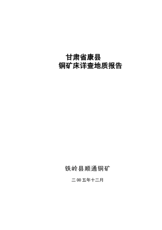 甘肃省某铜矿床详查地质报告