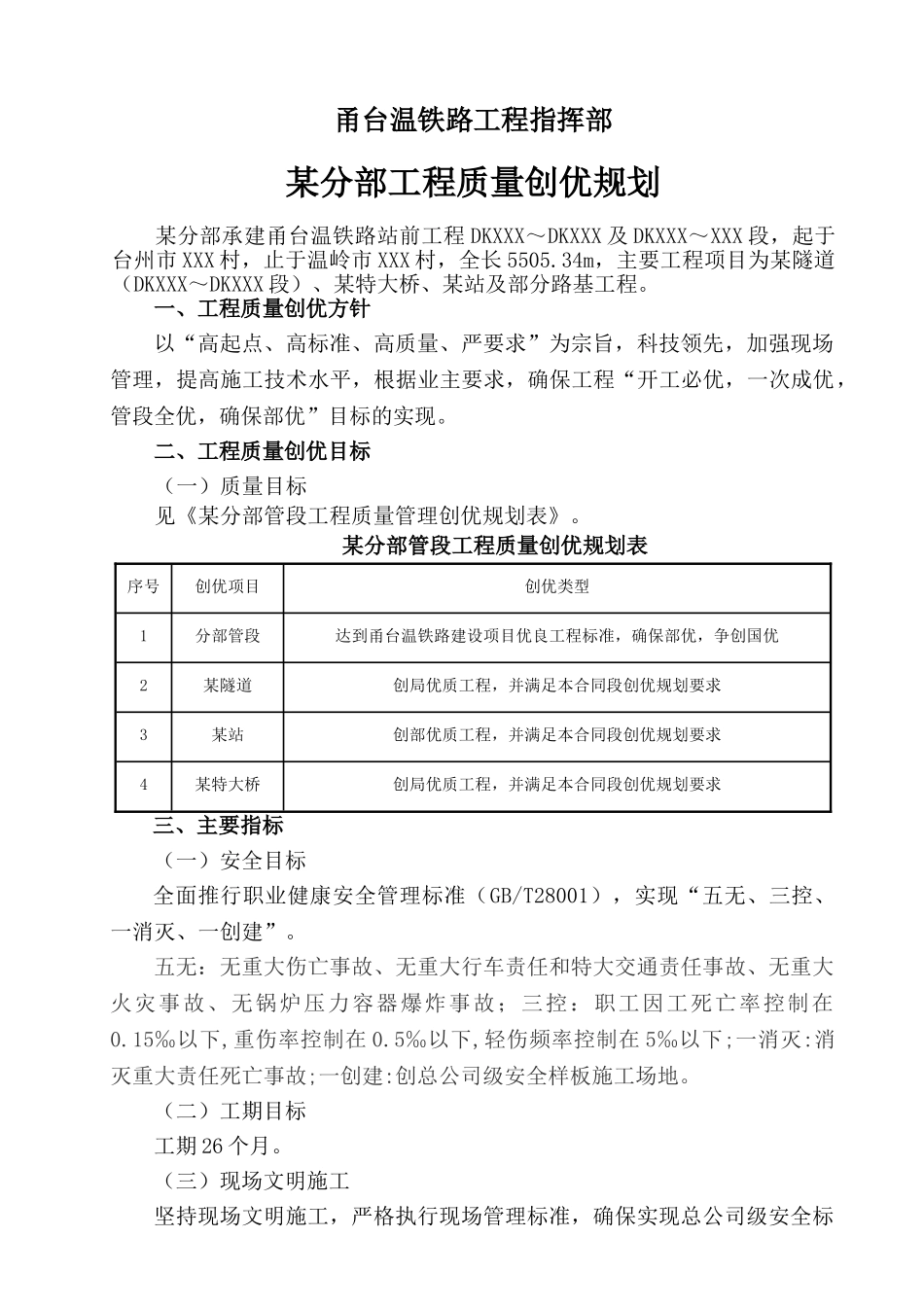 甬台温铁路工程某分部工程质量创优规划_第1页