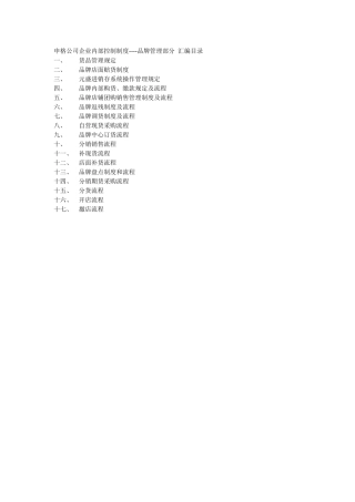 申格公司企业内部控制制度----品牌管理部分汇编目录