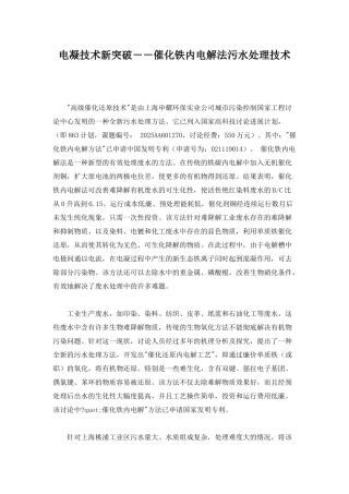 电凝技术新突破--催化铁内电解法污水处理技术p