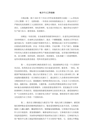 电力个人工作总结