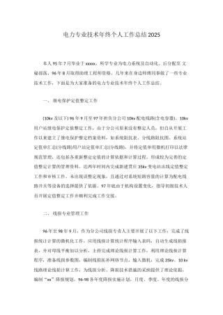 电力专业技术年终个人工作总结2025