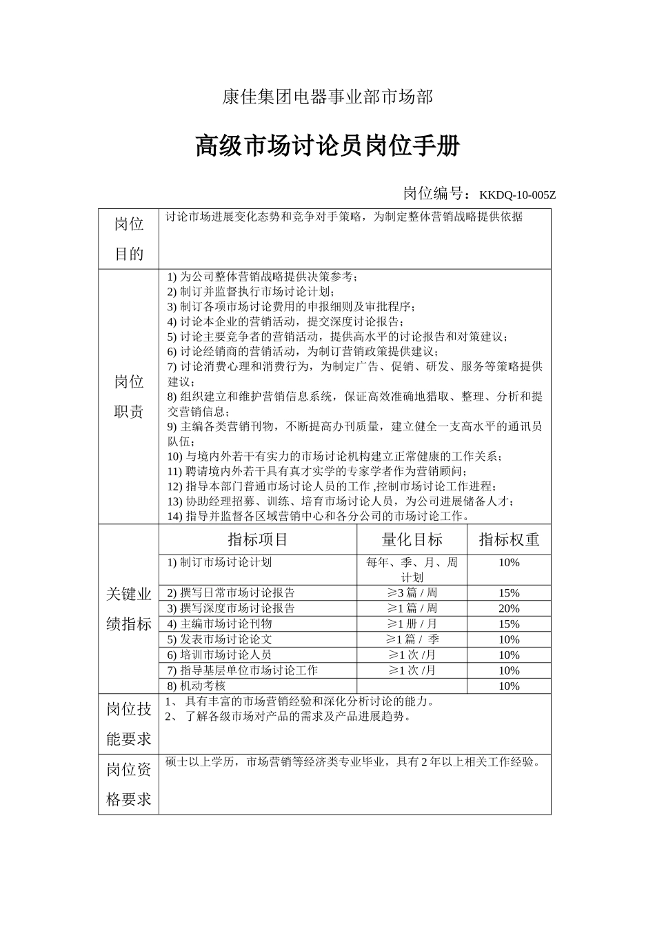 电器事业部市场部高级市场研究员岗位手册_第2页