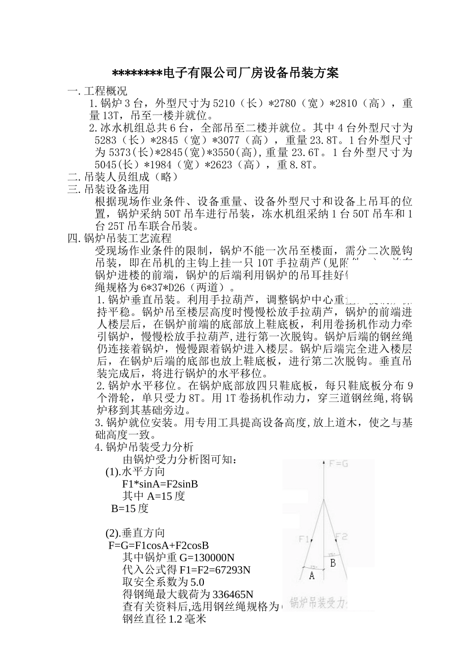 电子公司厂房设备吊装方案_第1页