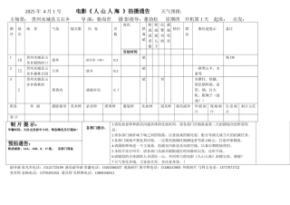 电影《-人山人海》拍摄通告单模版