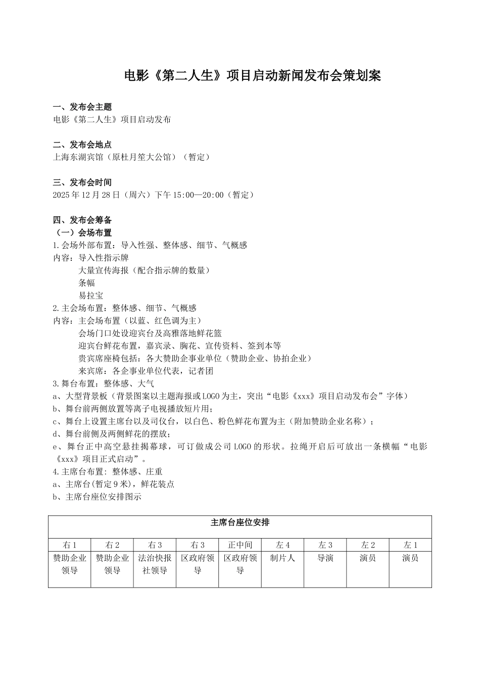 电影项目启动新闻发布会策划案_第1页