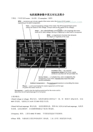 电机铭牌参数中英文对照及简介