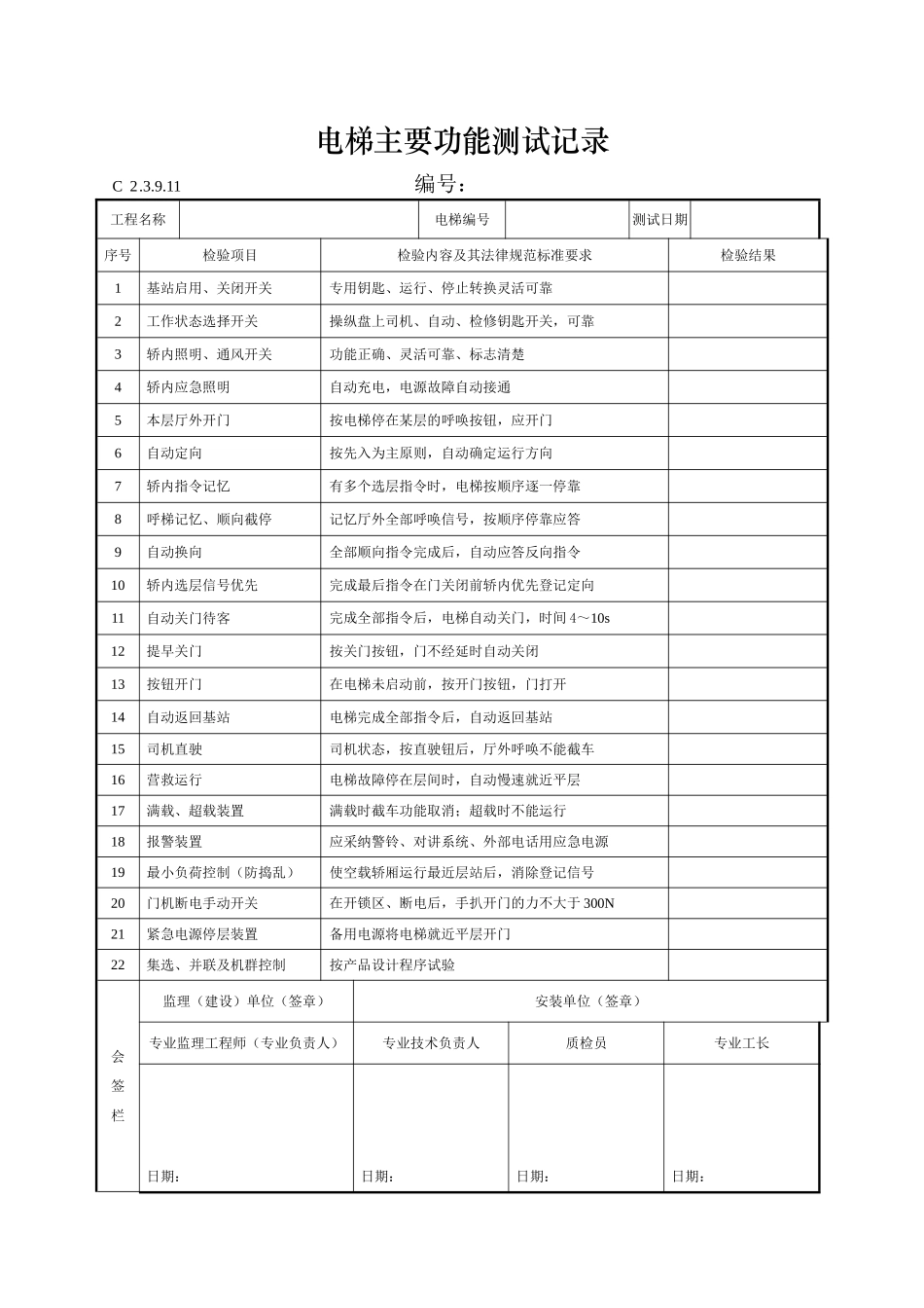 电梯主要功能测试记录_第1页