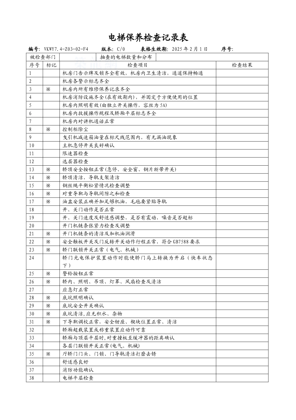 电梯保养检查记录表_第1页
