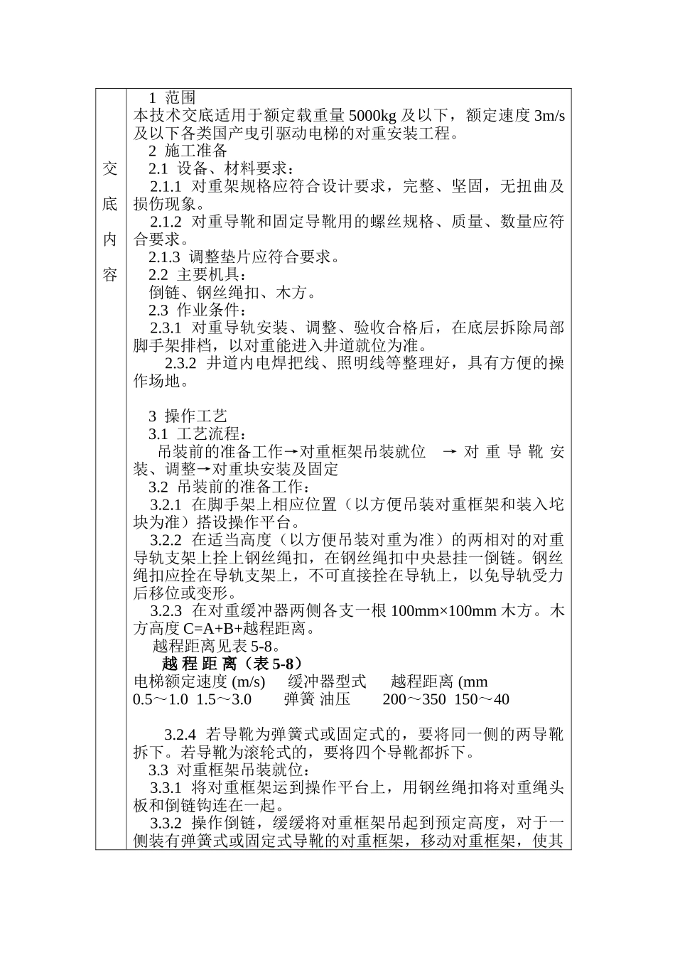 电梯对重安装技术交底_第1页