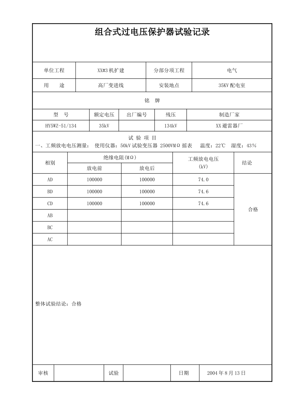 电气工程避雷器试验记录表_第2页