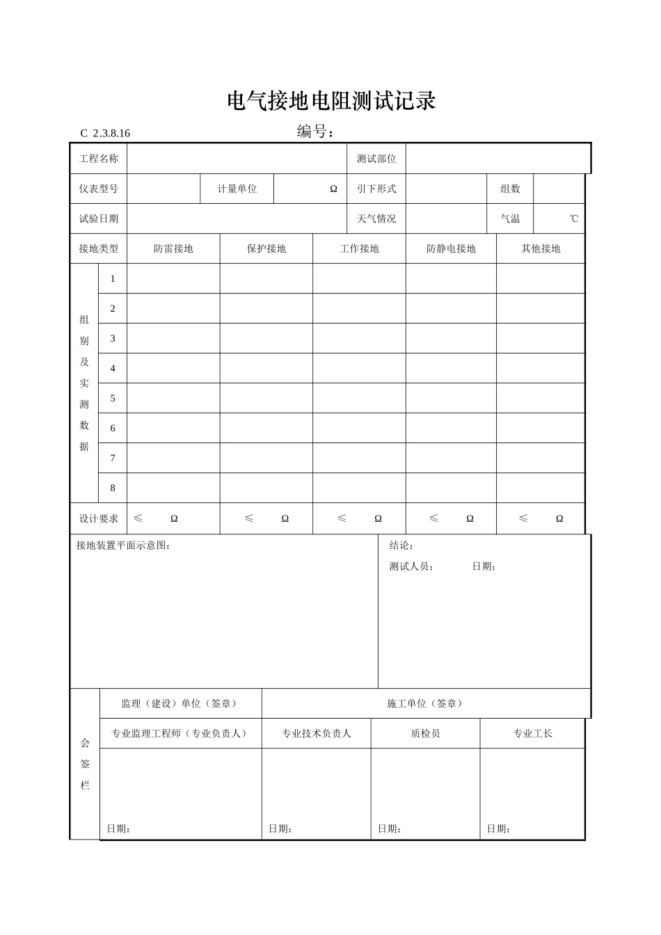 电气接地电阻测试记录8。16_第1页
