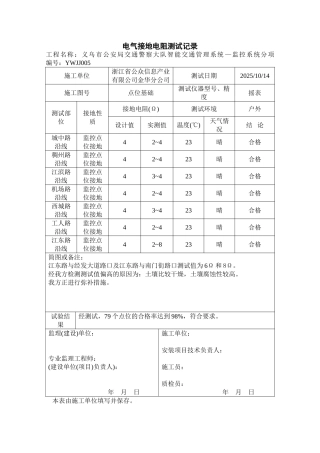 电气接地电阻测试记录
