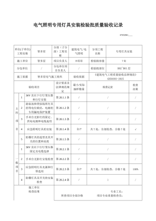 电气照明专用灯具安装检验批质量验收记录