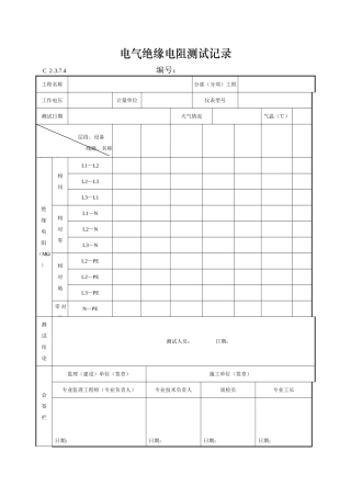 电气绝缘电阻测试记录