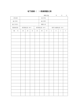 电气线路绝缘测量记录