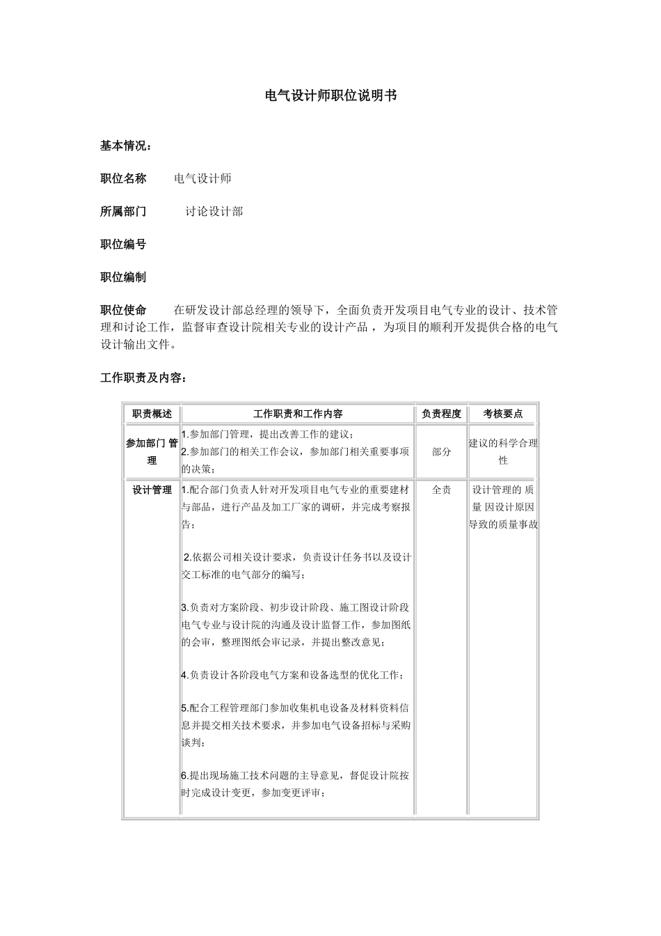 电气设计师职位说明书_第1页