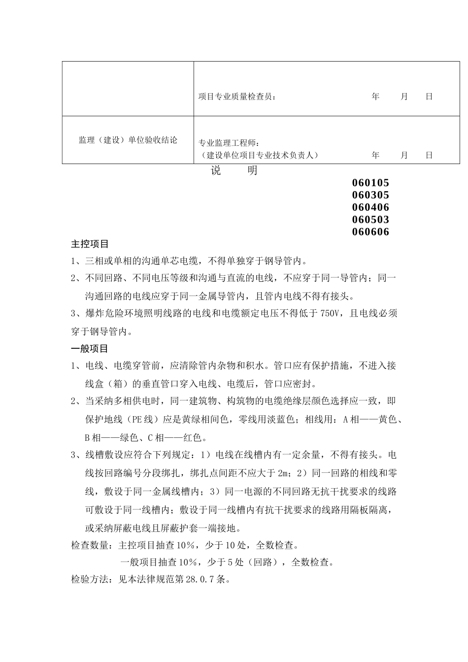 电线、电缆穿管和线槽敷线工程检验批质量验收记录表_第3页