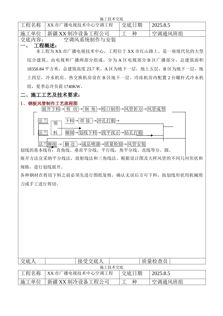 电视技术中心空调风系统制作与安装技术交底_第1页