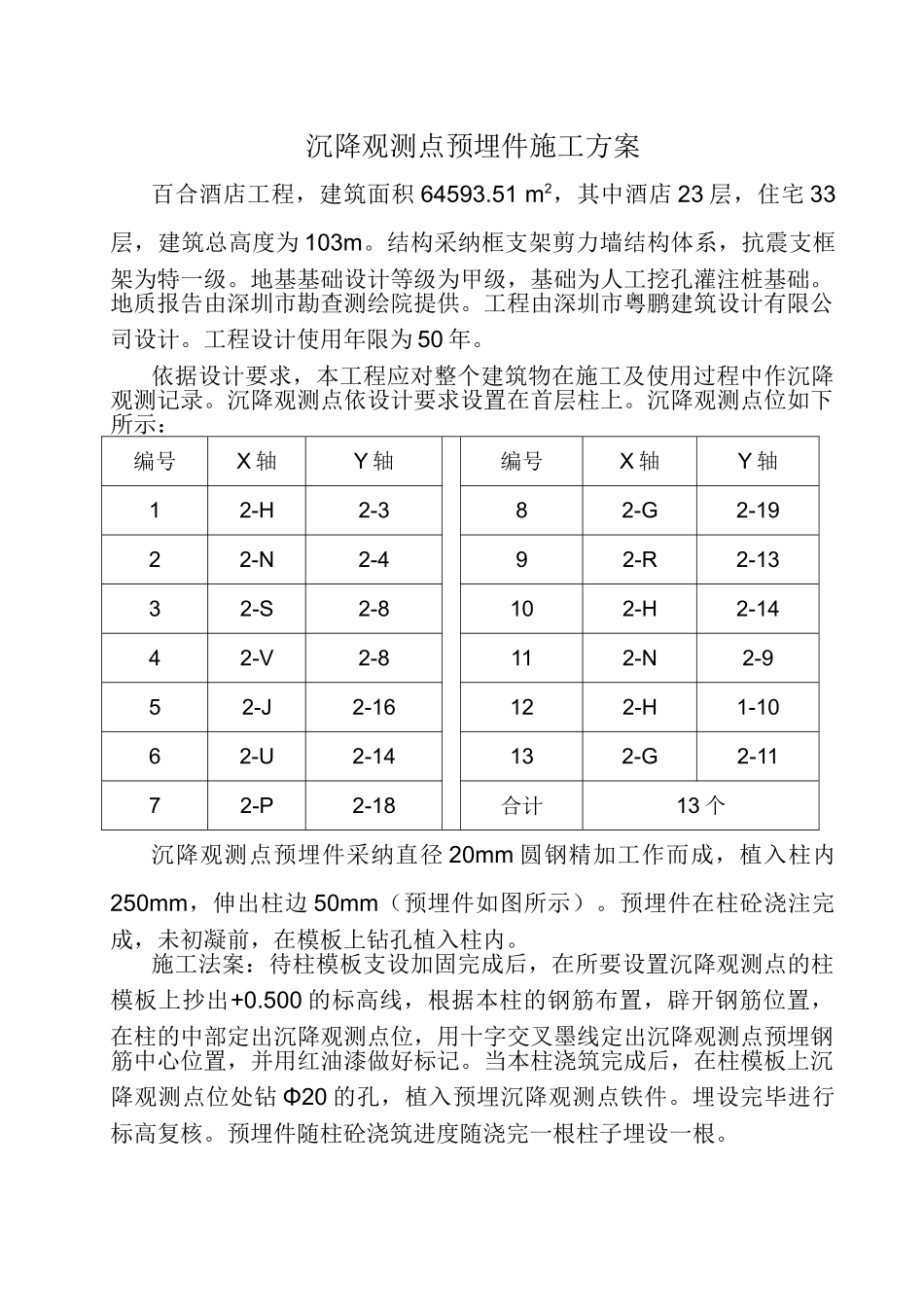 百合酒店工程沉降观测点预埋施工方案_第2页