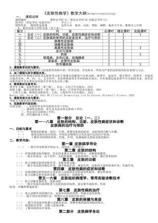 皮肤性病学教学大纲