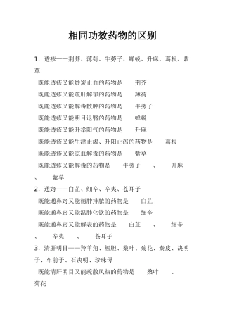相同功效药物的区别