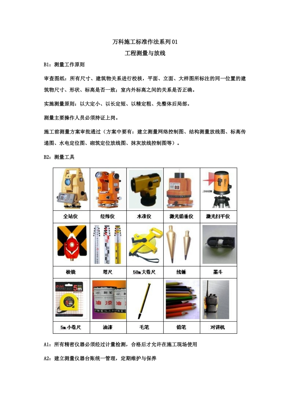 知名地产施工标准做法工程测量放线_第1页